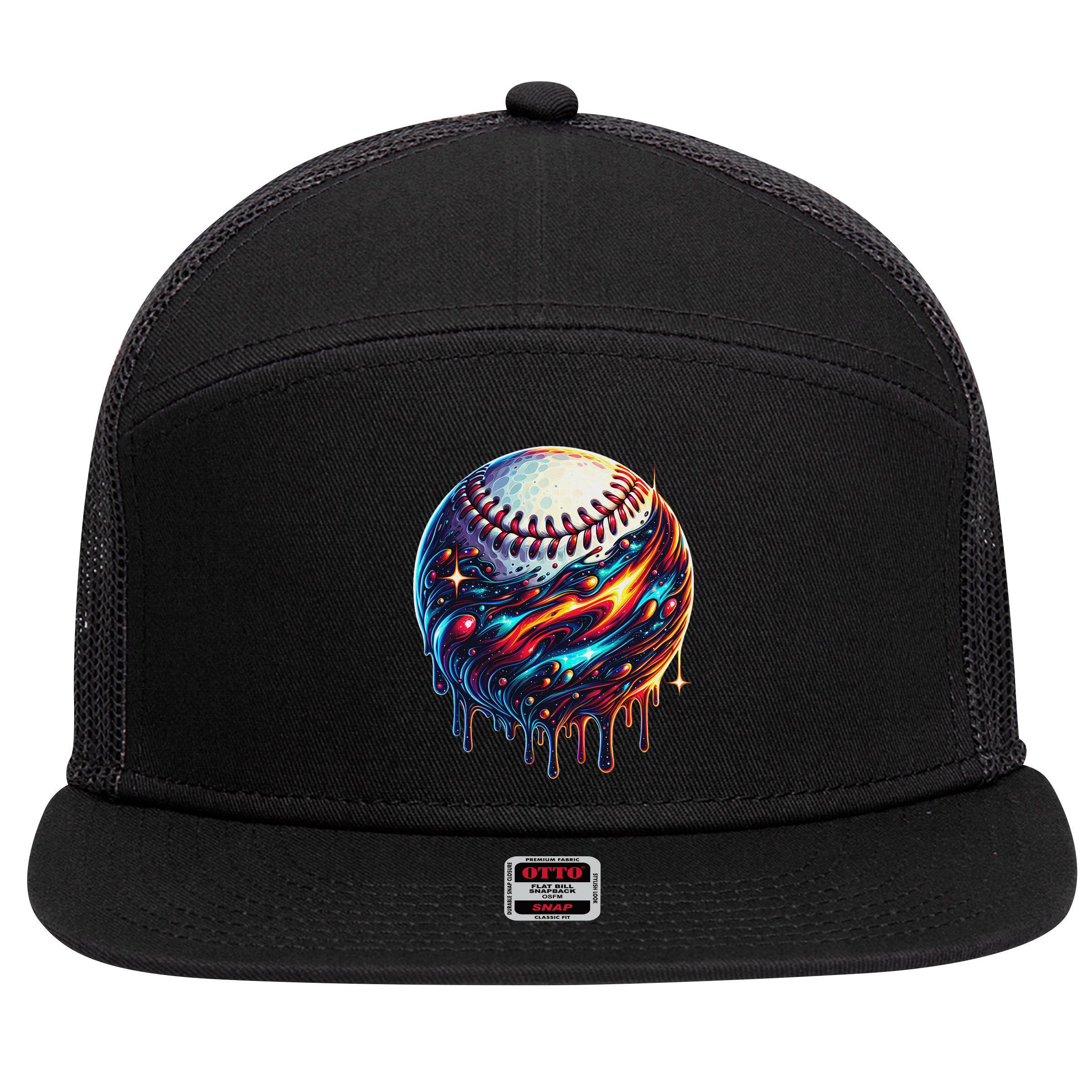 Baseball Planet Drip Baseball Drip Baseball Ice Cream Drip 7 Panel Mesh Trucker Snapback Hat