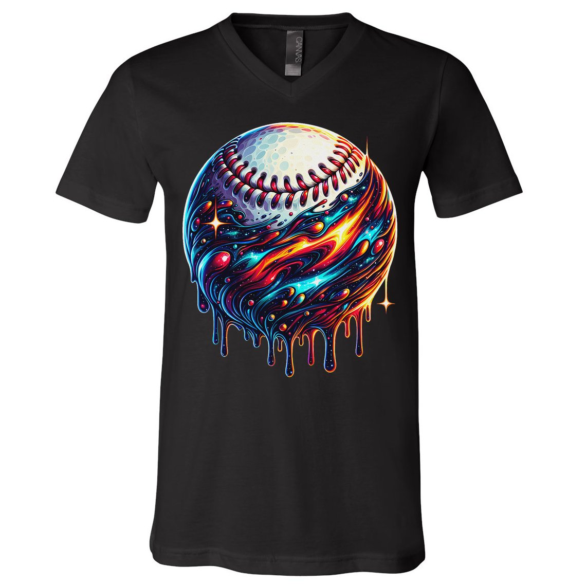 Baseball Planet Drip Baseball Drip Baseball Ice Cream Drip V-Neck T-Shirt