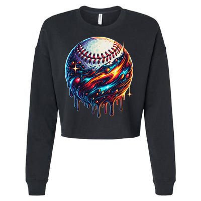 Baseball Planet Drip Baseball Drip Baseball Ice Cream Drip Cropped Pullover Crew