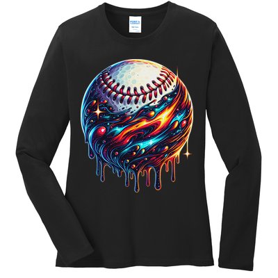 Baseball Planet Drip Baseball Drip Baseball Ice Cream Drip Ladies Long Sleeve Shirt