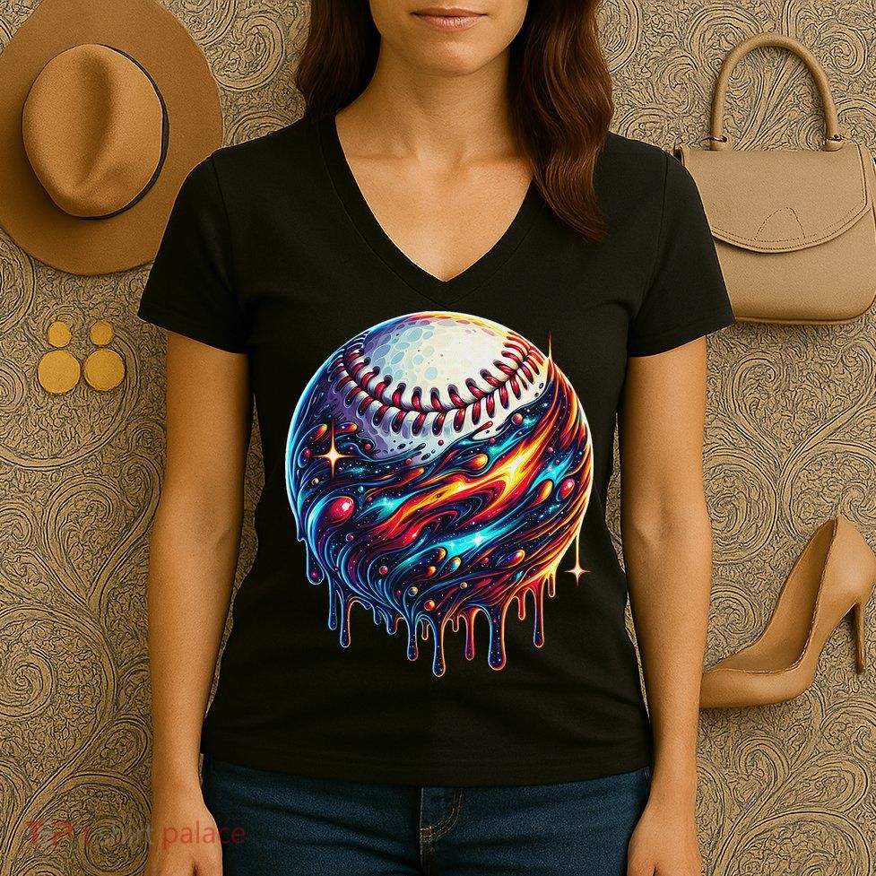 Baseball Planet Drip Baseball Drip Baseball Ice Cream Drip Women's V-Neck T-Shirt