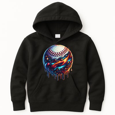 Baseball Planet Drip Baseball Drip Baseball Ice Cream Drip Kids Hoodie