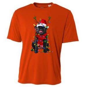 Black Pug Dog Tree Christmas Lights Xmas Pajama Cooling Performance Crew T-Shirt