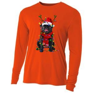 Black Pug Dog Tree Christmas Lights Xmas Pajama Cooling Performance Long Sleeve Crew