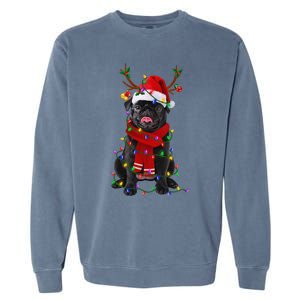 Black Pug Dog Tree Christmas Lights Xmas Pajama Garment-Dyed Sweatshirt