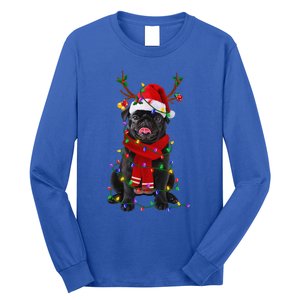 Black Pug Dog Tree Christmas Lights Xmas Pajama Long Sleeve Shirt