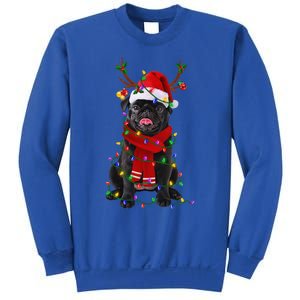 Black Pug Dog Tree Christmas Lights Xmas Pajama Sweatshirt