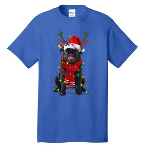 Black Pug Dog Tree Christmas Lights Xmas Pajama Tall T-Shirt