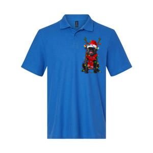 Black Pug Dog Tree Christmas Lights Xmas Pajama Softstyle Adult Sport Polo