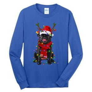 Black Pug Dog Tree Christmas Lights Xmas Pajama Tall Long Sleeve T-Shirt