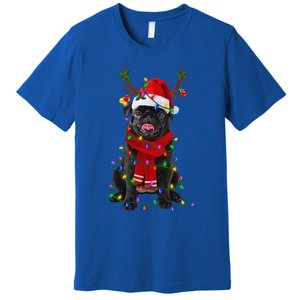 Black Pug Dog Tree Christmas Lights Xmas Pajama Premium T-Shirt