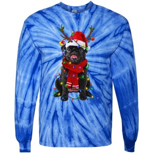 Black Pug Dog Tree Christmas Lights Xmas Pajama Tie-Dye Long Sleeve Shirt