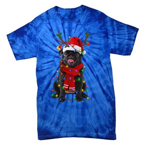 Black Pug Dog Tree Christmas Lights Xmas Pajama Tie-Dye T-Shirt