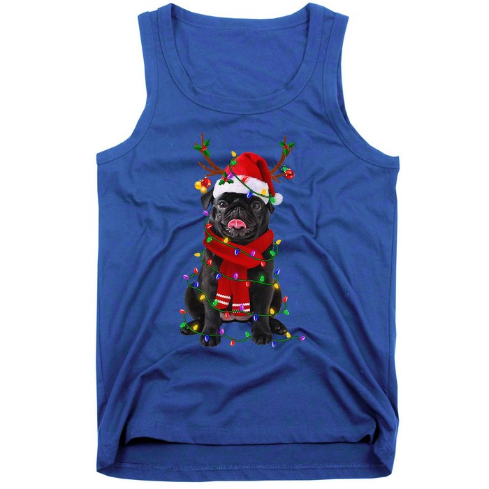 Black Pug Dog Tree Christmas Lights Xmas Pajama Tank Top