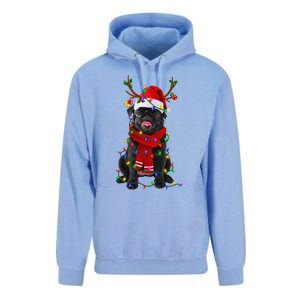 Black Pug Dog Tree Christmas Lights Xmas Pajama Unisex Surf Hoodie