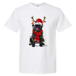 Black Pug Dog Tree Christmas Lights Xmas Pajama Garment-Dyed Heavyweight T-Shirt