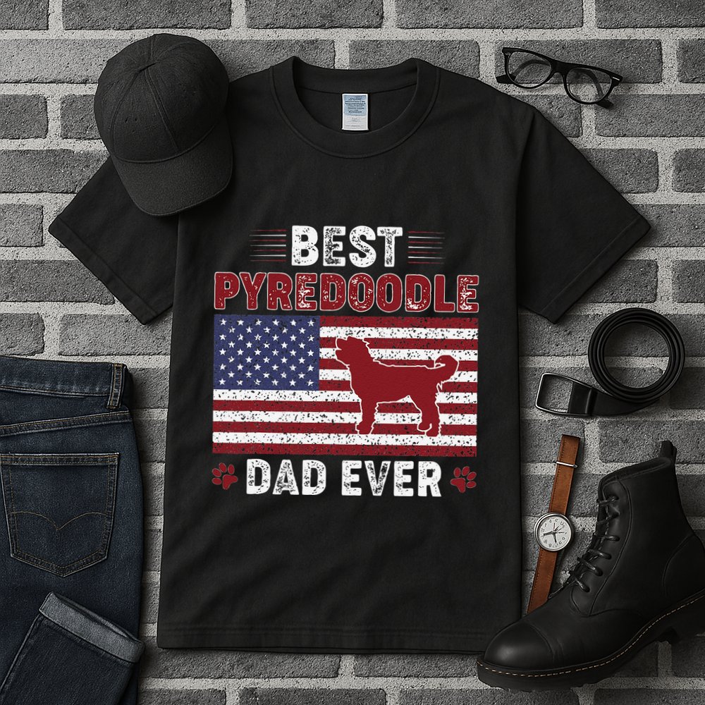Best Pyredoodle Dad Ever American Flag Dog Dad Tall T-Shirt