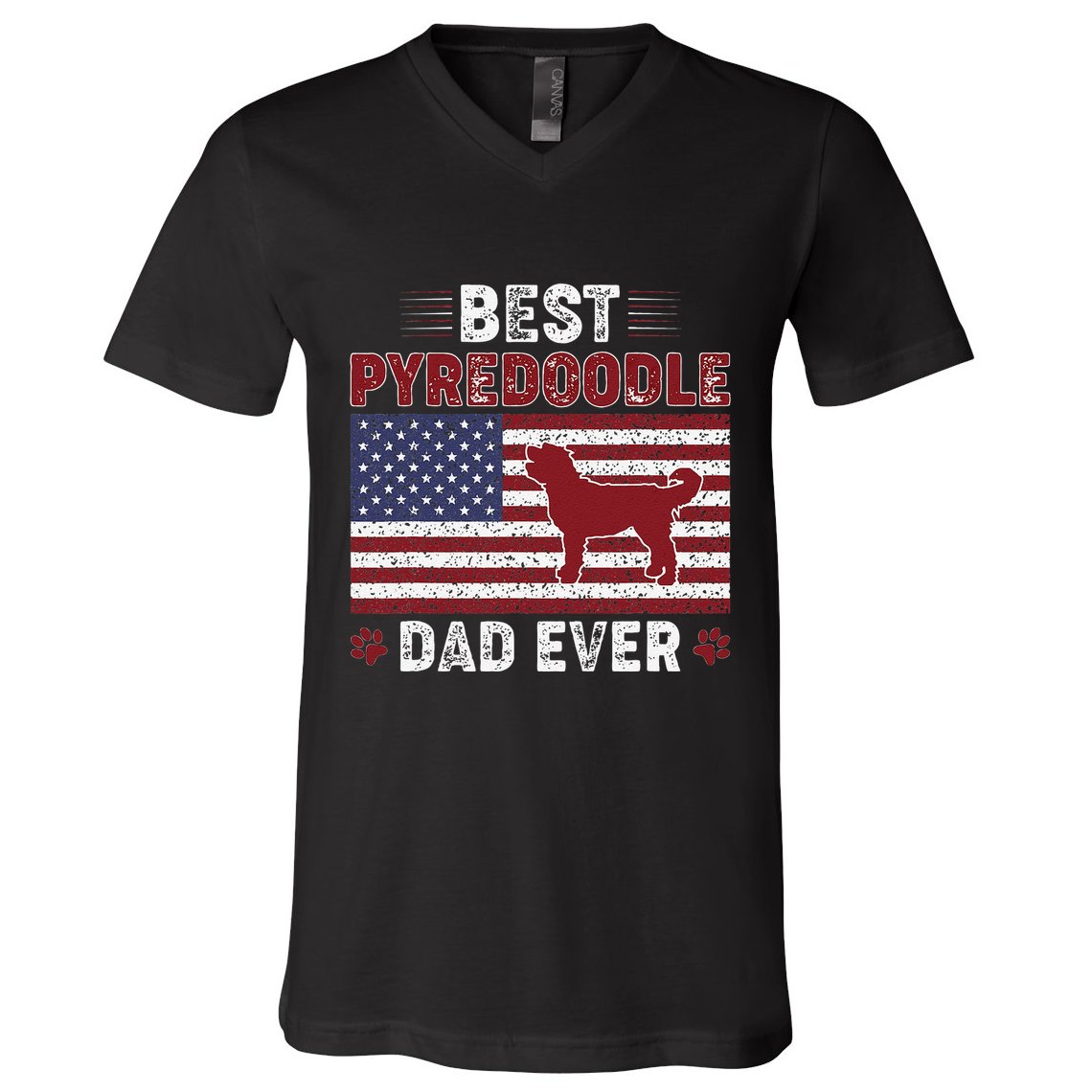 Best Pyredoodle Dad Ever American Flag Dog Dad V-Neck T-Shirt
