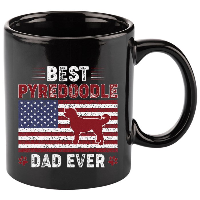 Best Pyredoodle Dad Ever American Flag Dog Dad 11oz C Handle Ceramic Mug