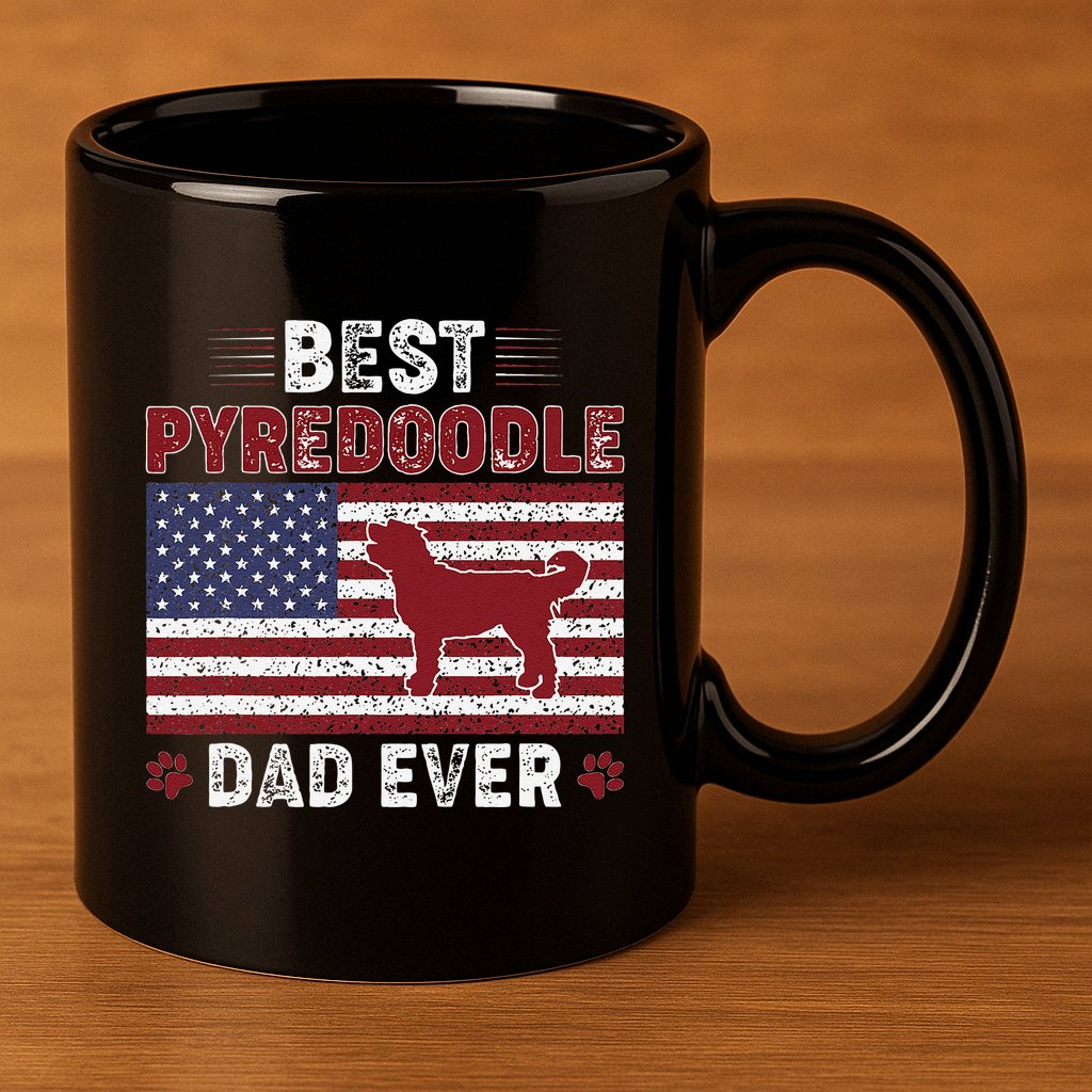 Best Pyredoodle Dad Ever American Flag Dog Dad 11oz C Handle Ceramic Mug