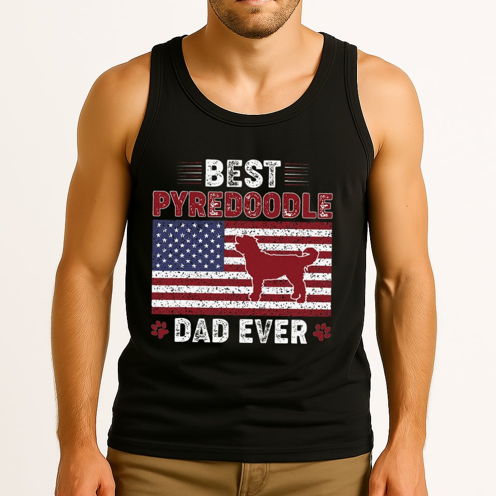 Best Pyredoodle Dad Ever American Flag Dog Dad Tank Top