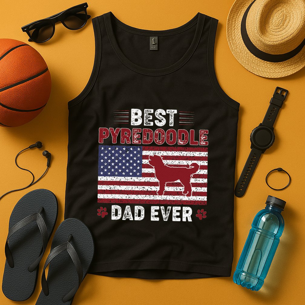 Best Pyredoodle Dad Ever American Flag Dog Dad Tank Top