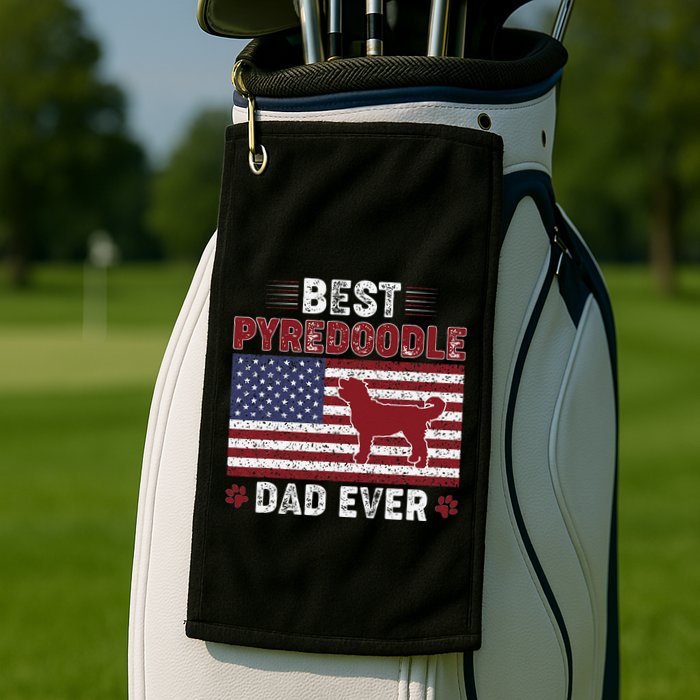Best Pyredoodle Dad Ever American Flag Dog Dad Golf Towel