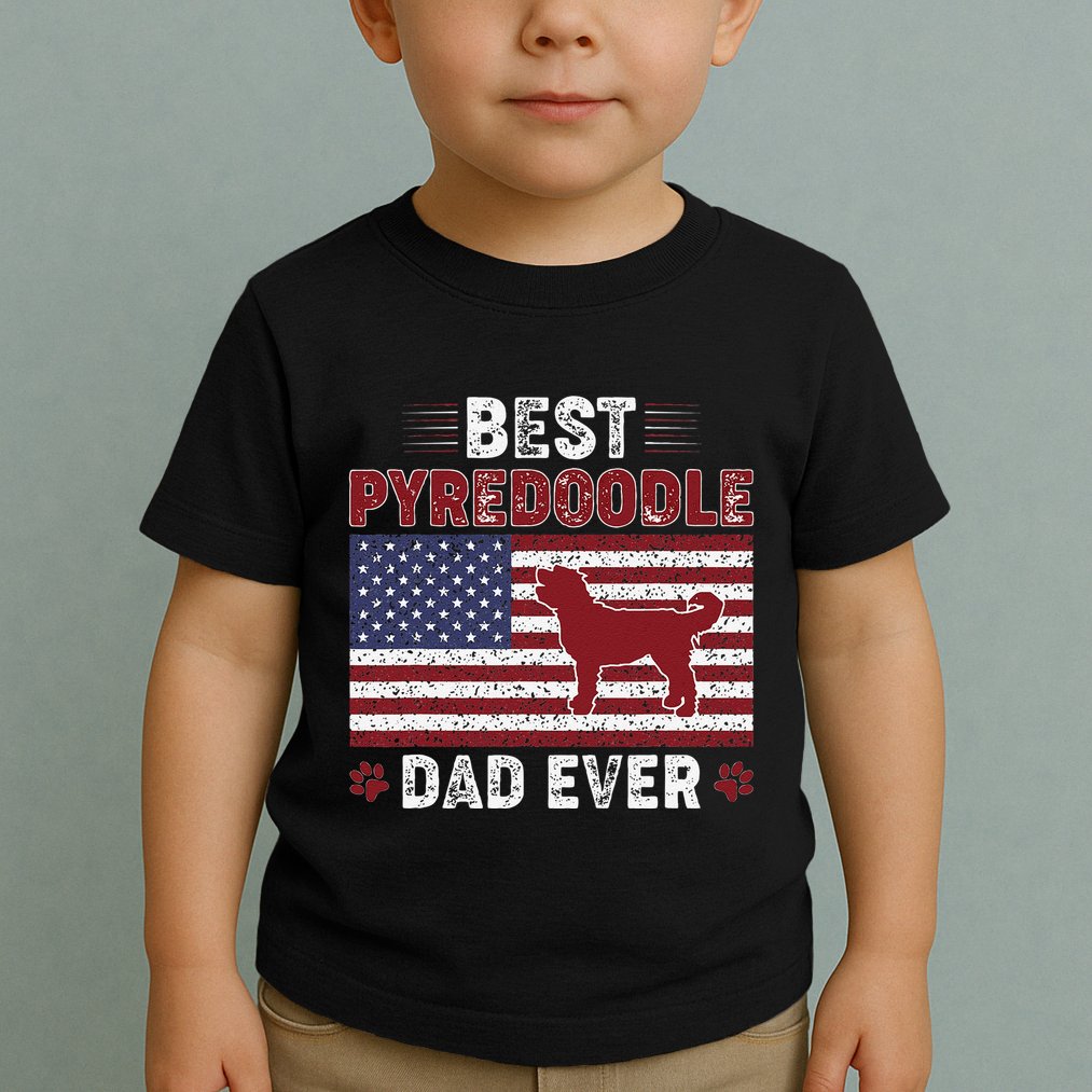Best Pyredoodle Dad Ever American Flag Dog Dad Toddler T-Shirt