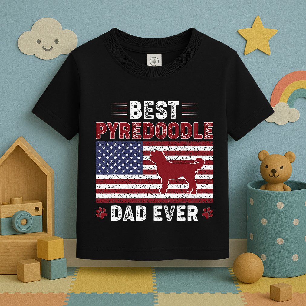 Best Pyredoodle Dad Ever American Flag Dog Dad Toddler T-Shirt