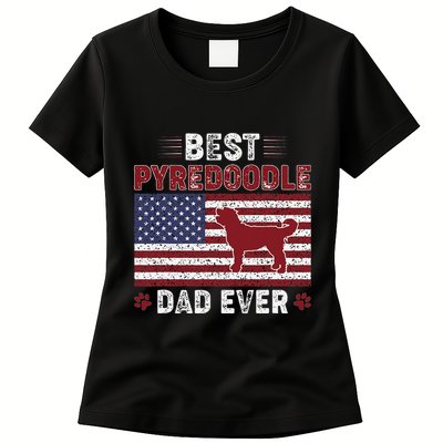 Best Pyredoodle Dad Ever American Flag Dog Dad Womens T-Shirt