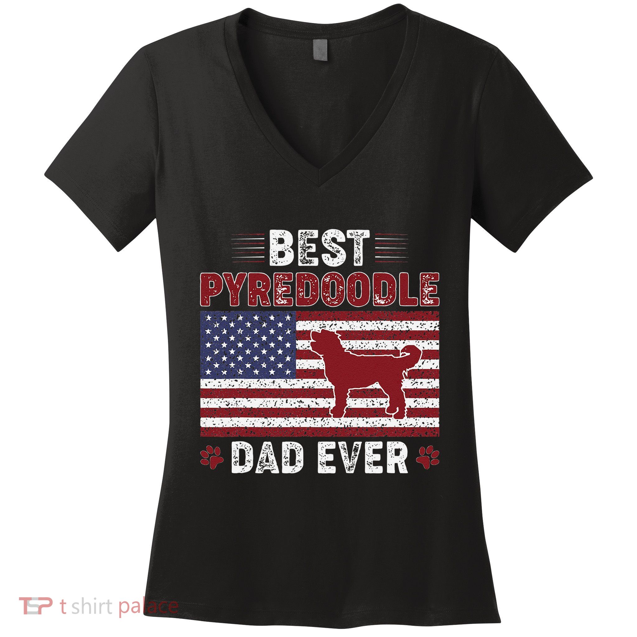 Best Pyredoodle Dad Ever American Flag Dog Dad Women's V-Neck T-Shirt