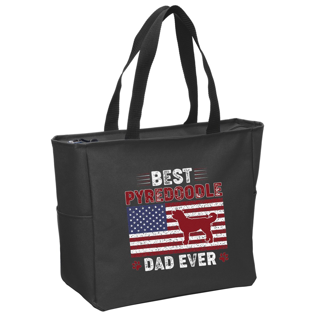 Best Pyredoodle Dad Ever American Flag Dog Dad Zip Tote Bag