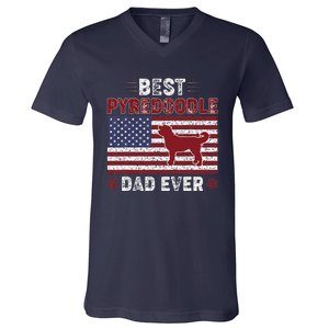 Best Pyredoodle Dad Ever American Flag Dog Dad V-Neck T-Shirt