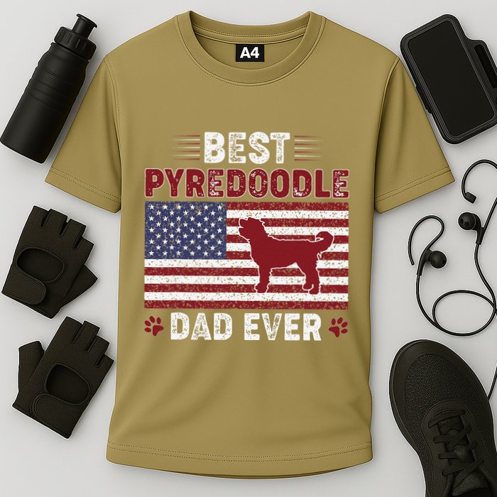 Best Pyredoodle Dad Ever American Flag Dog Dad Cooling Performance Crew T-Shirt