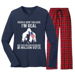 Bigfoot People Don't Believe I'm Real But They Believe Biden Women's Long Sleeve Flannel Pajama Set 