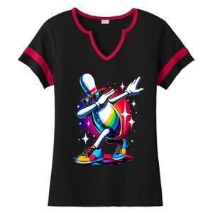 Bowling Pin Dabbing Sunglasses Bowler Player Ladies Halftime Notch Neck Tee