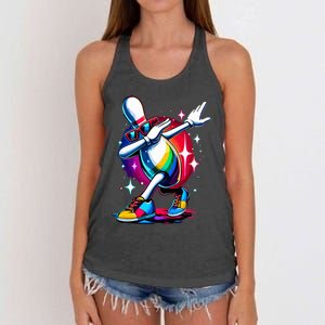 Bowling Pin Dabbing Sunglasses Bowler Player Women's Knotted Racerback Tank