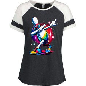 Bowling Pin Dabbing Sunglasses Bowler Player Enza Ladies Jersey Colorblock Tee