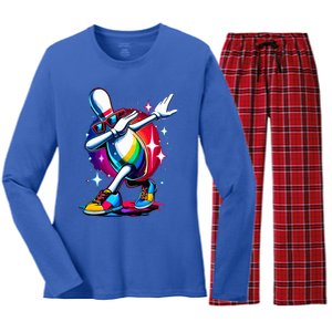 Bowling Pin Dabbing Sunglasses Bowler Player Women's Long Sleeve Flannel Pajama Set 