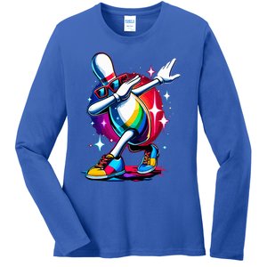 Bowling Pin Dabbing Sunglasses Bowler Player Ladies Long Sleeve Shirt