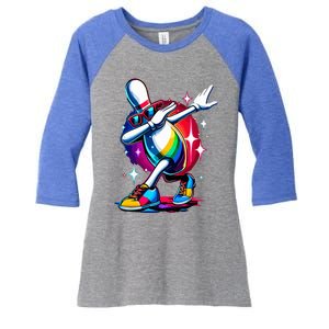 Bowling Pin Dabbing Sunglasses Bowler Player Women's Tri-Blend 3/4-Sleeve Raglan Shirt