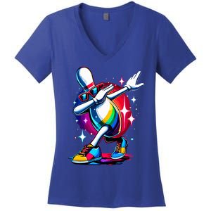 Bowling Pin Dabbing Sunglasses Bowler Player Women's V-Neck T-Shirt