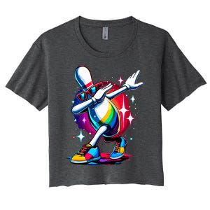 Bowling Pin Dabbing Sunglasses Bowler Player Women's Crop Top Tee