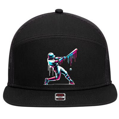Baseball Player Drip 7 Panel Mesh Trucker Snapback Hat