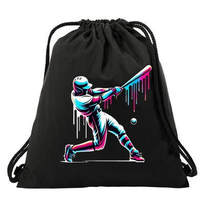 Baseball Player Drip Drawstring Bag