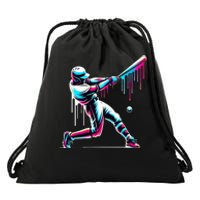 Baseball Player Drip Drawstring Bag