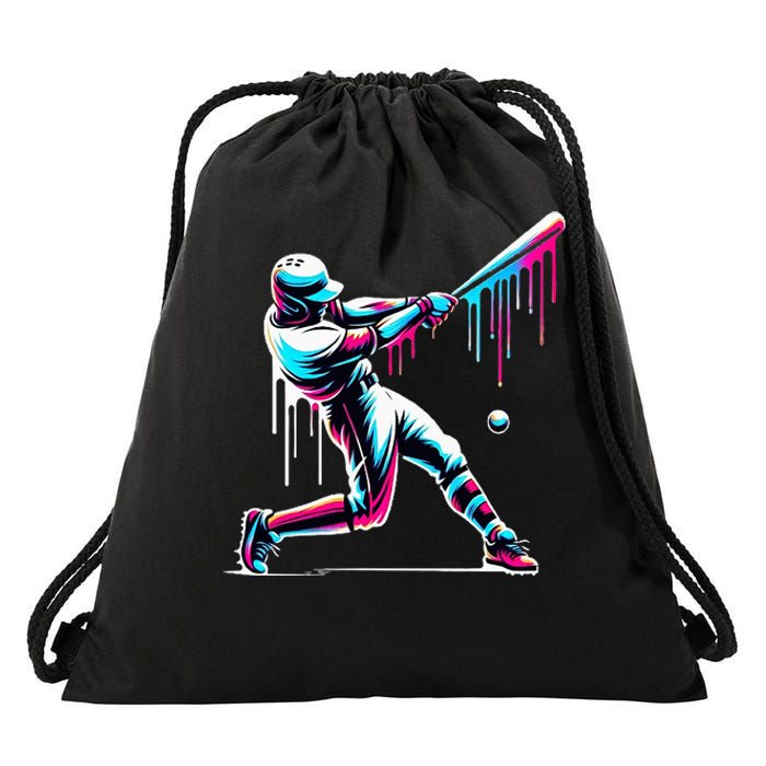 Baseball Player Drip Drawstring Bag