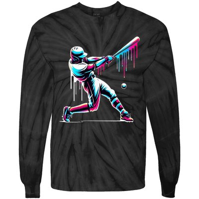 Baseball Player Drip Tie-Dye Long Sleeve Shirt