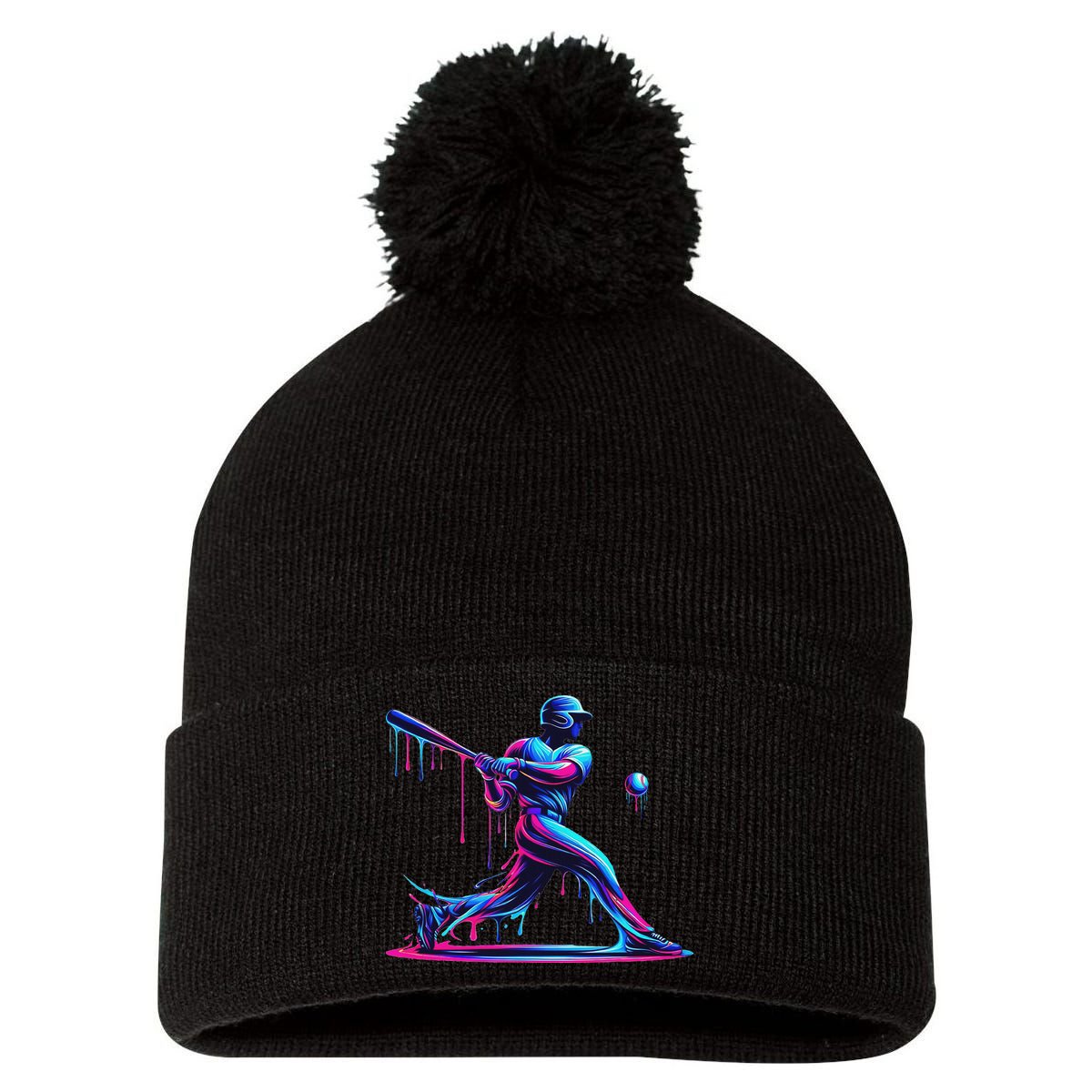 Baseball Player Drip For N Ice Cream Pom Pom 12in Knit Beanie