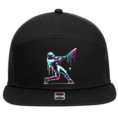 Baseball Player Drip 7 Panel Mesh Trucker Snapback Hat